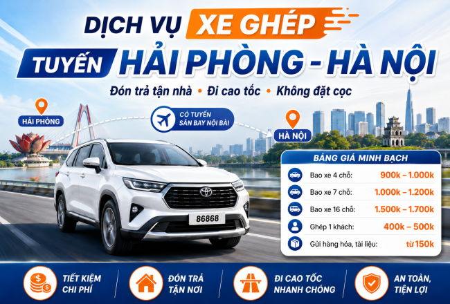 Dịch Vụ Xe Ghép Hải Phòng – Hà Nội, Đón Trả Tận Nơi, Không Đặt Cọc Dịch Vụ Xe Ghép Hải Phòng – Hà Nội, Đón Trả Tận Nơi, Không Đặt Cọc